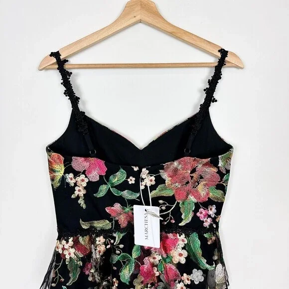 NWT $795 Marchesa Notte Tiered Floral Embroidered Dress Sz 4